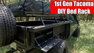 1st Gen Toyota Tacoma Overland Build  Simple Inexpensive Bed Rack And Storage Solution [upl. by Nossah]