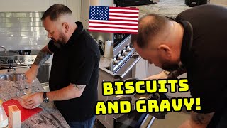 BRIT Attempts to make BISCUITS AND GRAVY [upl. by Holden]