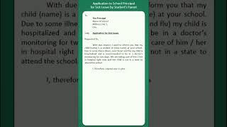 Leave Application to School Principal by Child Parents lettersapplications sickleaveapplication [upl. by Ranjiv]