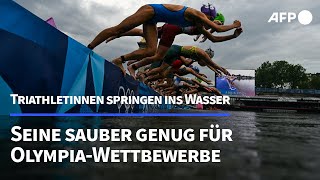 Seine in Paris sauber genug OlympiaTriathletinnen springen ins Wasser  AFP [upl. by Ysdnyl810]