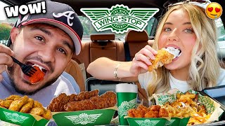 Wingstop Mukbang LOTS of flavors crispy tenders wings voodoo fries [upl. by Wenz]