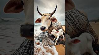 Cow stuck in a net cow calf humanity helptheanimals rescueanimals weakanimals cowlover unity [upl. by Lottie705]