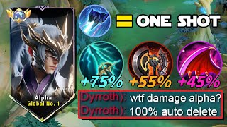 GLOBAL ALPHA NEW WTF ONE SHOT DAMAGE BUILD AND EMBLEM 💀 true damage abuse please try [upl. by Ybroc]