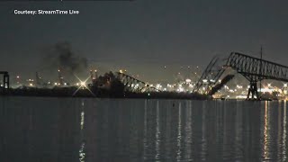 Bridge collapses in Baltimore when cargo ship hits it [upl. by Milburr]