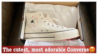 Unboxing Converse Chuck Taylor All Star Lift Platform Embroidered Little Flowers Sneakers  ASMR [upl. by Reginnej881]