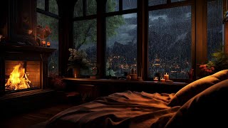 Rainy Night on a Mountain Retreat with Crackling Fireplace amp Thunder for Sleeping [upl. by Norehs]