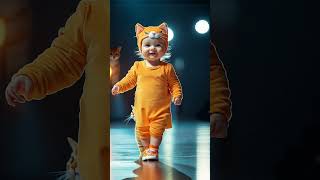 A baby and a orange cat merge togather youtubeshorts cute kawaii runway ai cat [upl. by Kask]