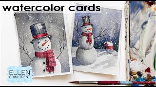 How to Paint Watercolor Snowmen Greeting Cards Watercolor Christmas Cards [upl. by Kcirdle240]