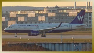 WEST AIR CHINA Airbus A320 ✈️ SUNSET Departure from Hamburg Airport [upl. by Sedgewick]