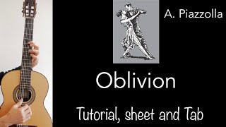 Oblivion A Piazzolla Guitar tutorial sheet and Tab [upl. by Sdlonyer580]