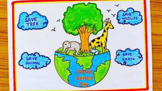 world animal day drawinganimal day posteranimal day poster drawingsave animal drawinganimal day [upl. by Andreana227]