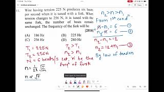 11Wire having tension 225N produces six beats per second when it is tuned with a fork When tension [upl. by Russia733]
