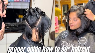 Proper Guide How To 90° Hair Cut  step by step  tutorial  with curtain bangs  haircut ￼￼ [upl. by Rainger634]