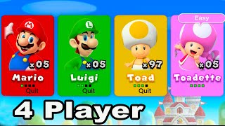 New Super Mario Bros U Deluxe – 4 Players Walkthrough CoOp Full Game All Star Coins [upl. by Carling620]