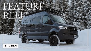 Feature Reel The Den  144 Sprinter Van Conversion  Murphy Bed Bathroom Standing Desk amp More [upl. by Yreffej]