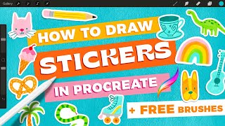 How to Draw Stickers in Procreate  FREE Procreate Brushes [upl. by Ortrude643]