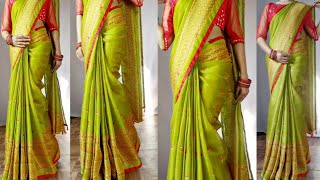 जूट सिल्क  How to wear jute silk saree to look slim and tall  saree draping tutorial for beginners [upl. by Selinski]