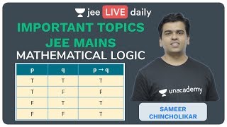 JEE Mains Important Topics Maths  Mathematical Logic  Lecture 1  Unacademy JEE  Sameer Sir [upl. by Dahaf]