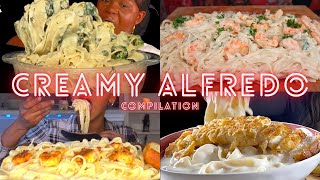 CHEESY ALFREDO PASTA ASMR MUKBANG COMPILATION  BIG BITES  EATING SOUNDS [upl. by Adelaida]