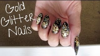 DIY Gold Glitter Stiletto Nails [upl. by Ettennek]