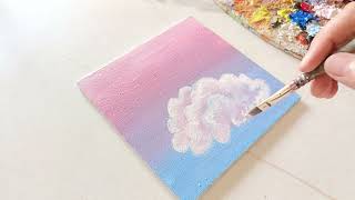 Lovely Cotton Candy Cloud 💗  Relaxing Acrylic Painting  Mini Canvas Painting For Beginners [upl. by Annunciata]