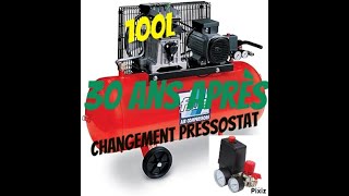 Changement pressostat et réglage sur un compresseur dair  fiac 100l  après 30 ans [upl. by Eahsed]