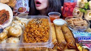 ASMR KOREAN SPICY NOODLES  DUMPLINGS  MOMOS MUKBANG  EATING FOOD shorts [upl. by Cooper655]