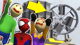 Baldi Hello Neighbor amp Spiderman cause MASSIVE DESTRUCTION  Human Fall Flat [upl. by Nivert913]