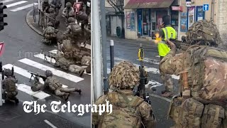 British soldiers seen firing guns on suburban French streets [upl. by Nodyarb3]