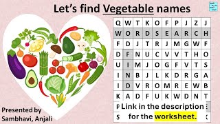 Word Search Find names of vegetables Word find puzzle Improve English vocabulary [upl. by Camm263]