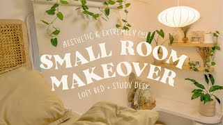 aesthetic and extremely  small room makeover 🍃 • a 4sqm bedroom with loft bed  desk decor [upl. by Ventre636]