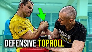 Defensive Toproll Techniques in Arm Wrestling Expert Guidance by Janis Amolins [upl. by Nyliret268]