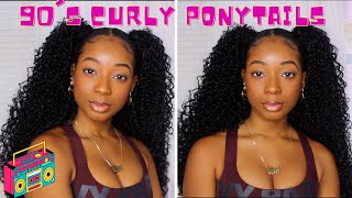 90s INSPIRED TWO CURLY PONYTAILS WITH WEAVE UNDER 20 😍  ft Ebonylinecom [upl. by Wallis]