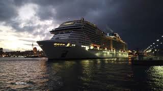 Cruise Ship MSC VIRTUOSA leaving A Coruña port 4K [upl. by Assir]