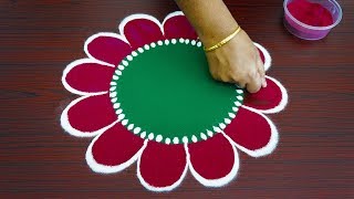 Beautiful simple freehand rangoli for thaipusam 2019  colour kolam with out dots  best muggulu [upl. by Phelan881]