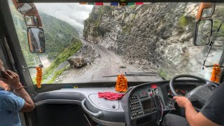 VOLVO Bus Driving in Worlds Most Dangerous Road  Extreme Road of Himachal Pradesh  Delhi to Kasol [upl. by Ahsasal]