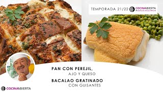 BACALAO gratinado con guisantes 🐟 PAN con perejil y queso 🧀🥖 Cocina Abierta de Karlos Arguiñano [upl. by Eyma]