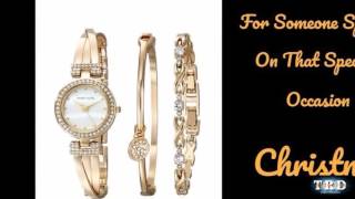 Anne Klein Womens Swarovski CrystalAccented GoldTone Bangle Watch and Bracelet Set [upl. by Darren]