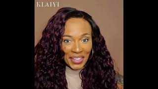 Klaiyi Hair Dark Plum Color 13x4 Water Wave PreEverything™ Lace Frontal Wig [upl. by Yaral179]