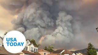 Watch Airport Fire smoke rise above homes in Southern California  USA TODAY [upl. by Walburga845]