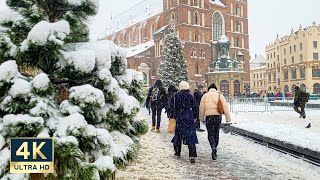 HEAVY SNOW Krakow Christmas Market 🇵🇱 4K Walking Tour 2023 [upl. by Tennos]