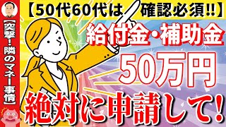 【給付金・補助金50万円】50代60代は確認して！これ知らないだけで生涯1000万円以上の差！国からのボーナス支給！申請すれば貰える給付金・助成金・節税について徹底解説【ゆっくり解説 年金 給付金】 [upl. by Ynnal]