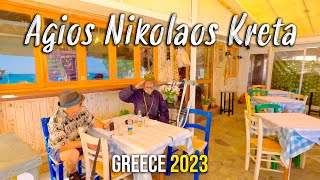 Agios Nikolaos Crete Pachia Ammos Beach walking tour 4k Drone shots Kreta Greece 2023 [upl. by Aicnorev]