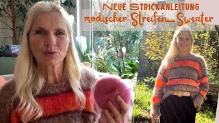 Pullover mit Streifen stricken  modischer Sweater plus Mini Strickpodcast [upl. by Ethban]