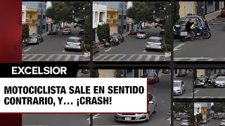 Motociclista sale en sentido contrario sin precaución sin fijarse y… ¡crash [upl. by Fiore]