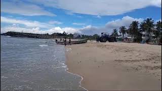 Portage at Serenity beach  Taking boat out of water  Pondicherry Trip Aug 2024  Boat landing [upl. by Llenel]