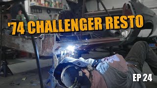 74 Dodge Challenger Restoration 24  FRONT ROCKER PANEL REBUILD [upl. by Aicileb]