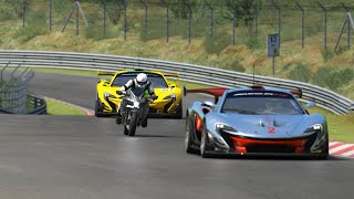 Kawasaki Ninja H2R vs McLaren P1 GTR Sports at Nordschleife [upl. by Anilram]