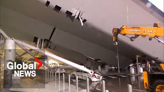 India floods Heavy rains collapse New Delhi airport roof cause traffic chaos [upl. by Reffotsirk]