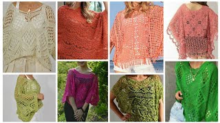 Trendy designer Handmade Fancy Crochet Embroidered Lace patern PONCHOShawlsShoulder Wrap design❤ [upl. by Nomolas]